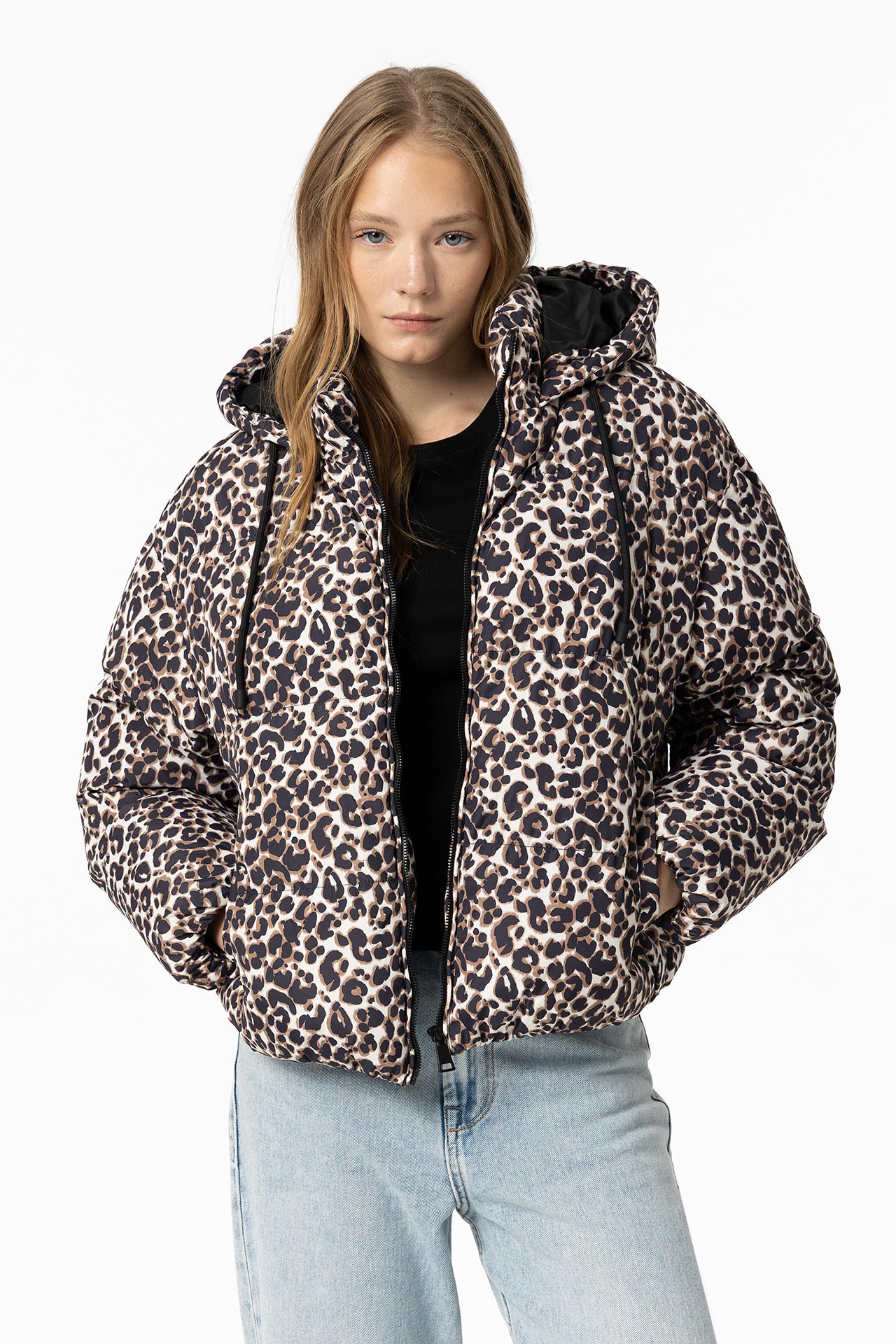 Abrigo Acolchado Estampado Leopardo