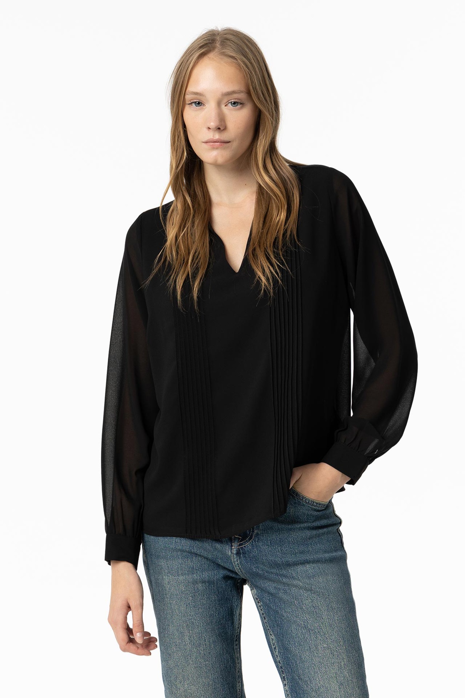 Blusa Semitransparente con Rayas