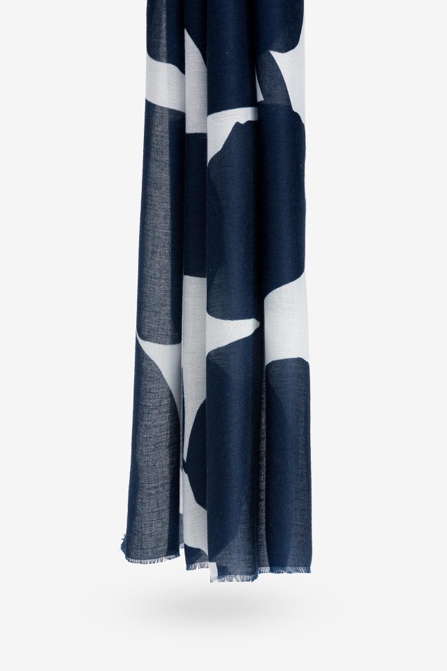 Navy Blue Printed Scarf