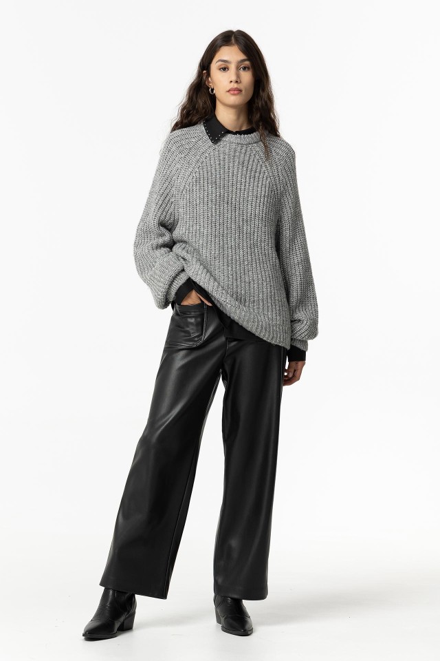 Wide-leg Trousers with Leather Effect