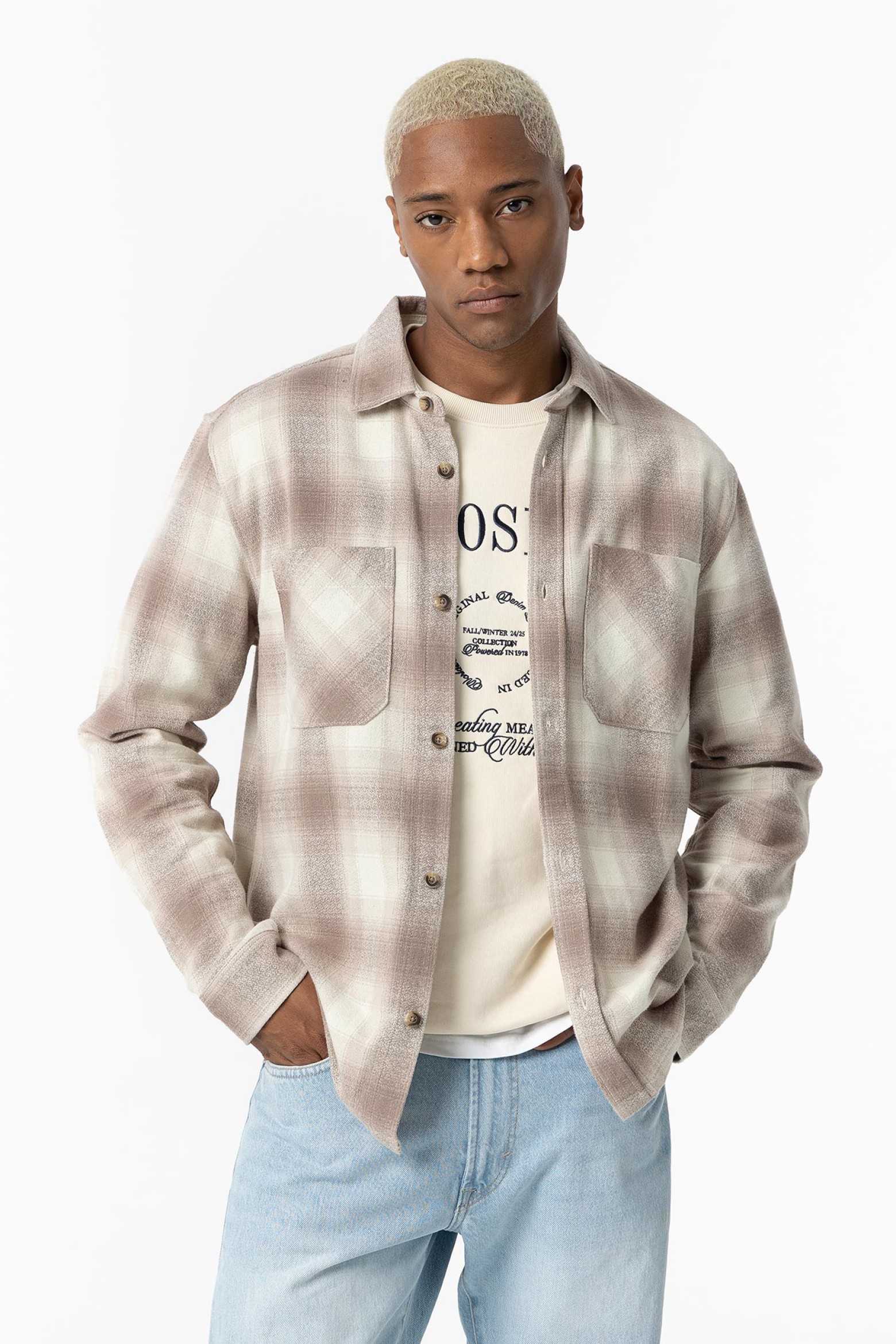 Sobrecamisa de sarga cardada a cuadros