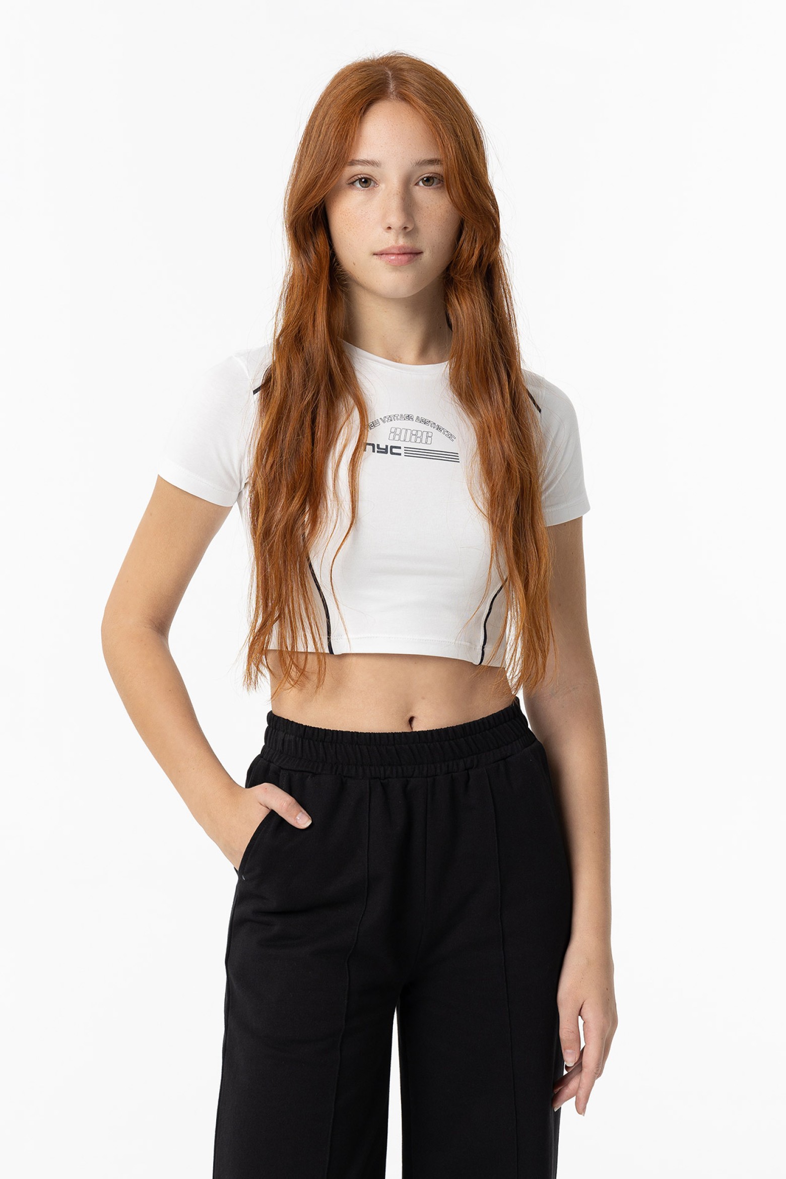 Camiseta Cropped Algodn con Nervaduras