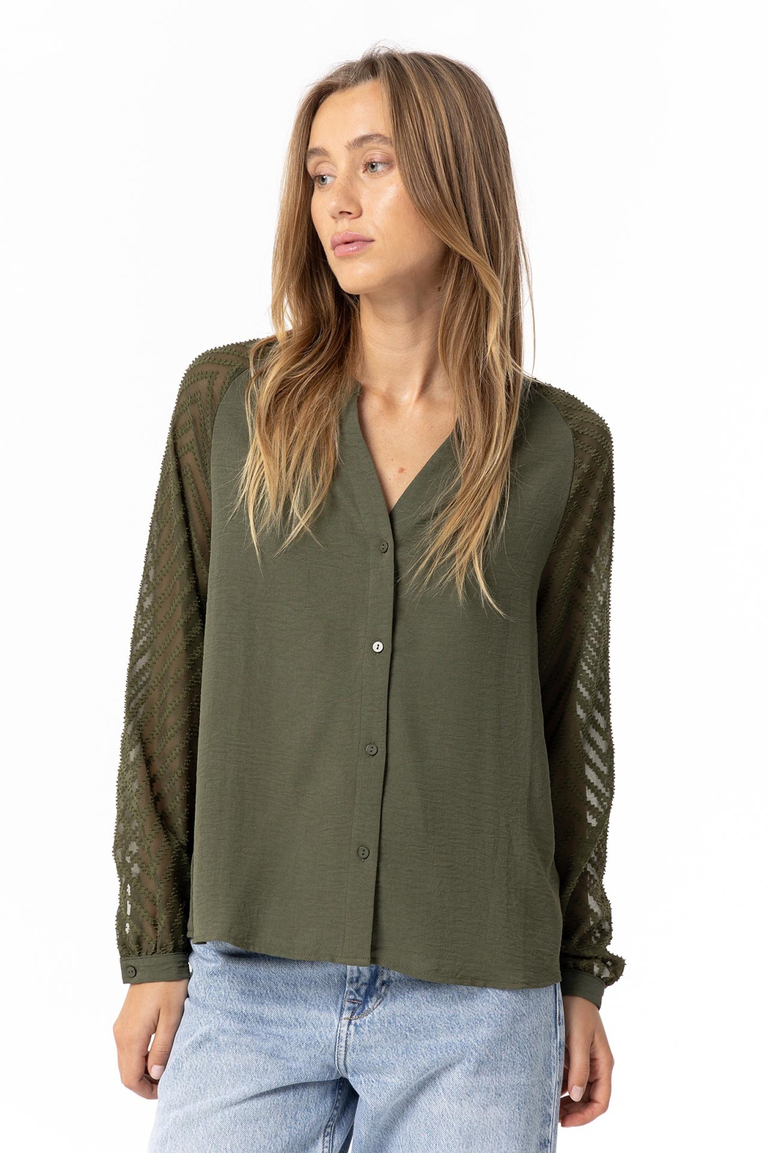 Creased-effect Blouse with Plumeti