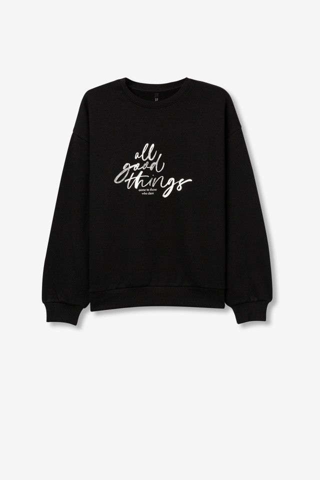 Metallic Message Printed Sweatshirt
