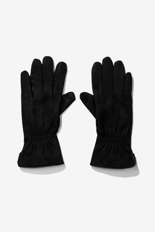 Suede Gloves with Ruched Cuff