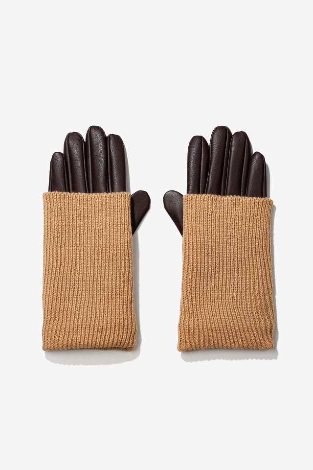 Leather-Effect Gloves with Knit Cuff