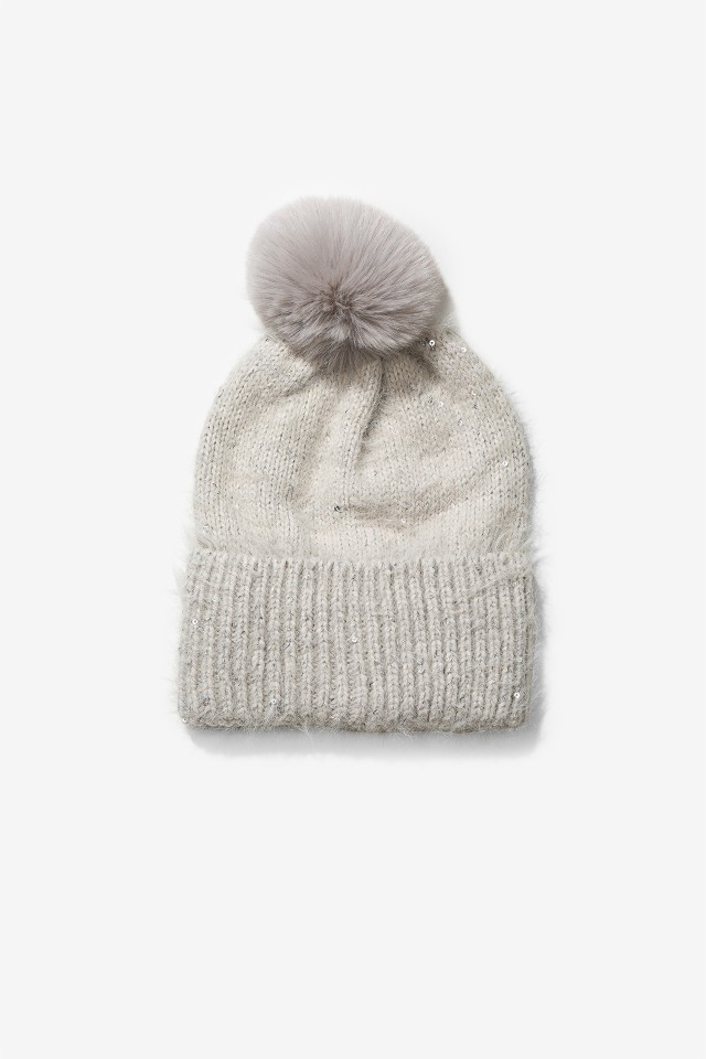 Sequin Beanie with Pom-Pom