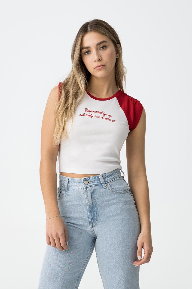 T-shirt Bicolor com Estampado Frontal