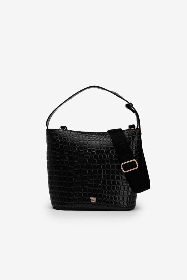 Patent Croc Effect Shoulder Bag