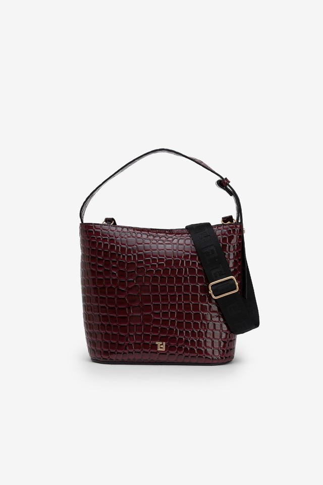 Patent Croc Effect Shoulder Bag