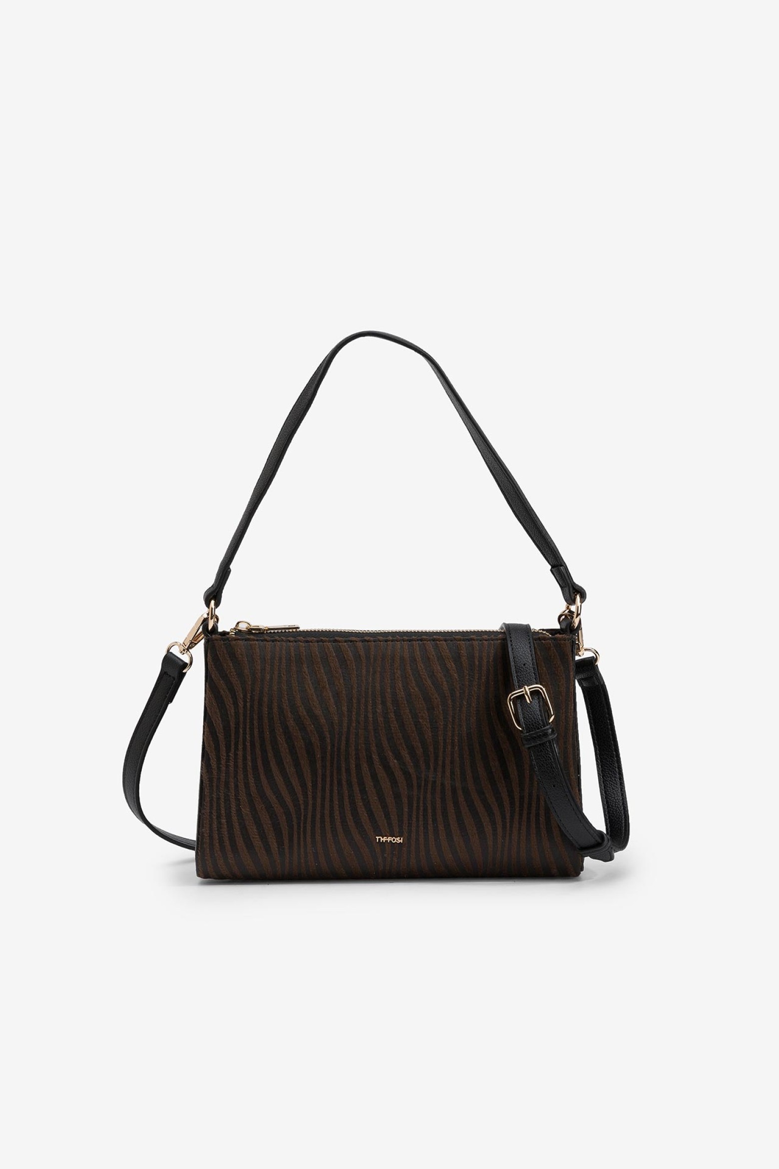 Leather Effect Shoulder Bag with Animal Print Relief