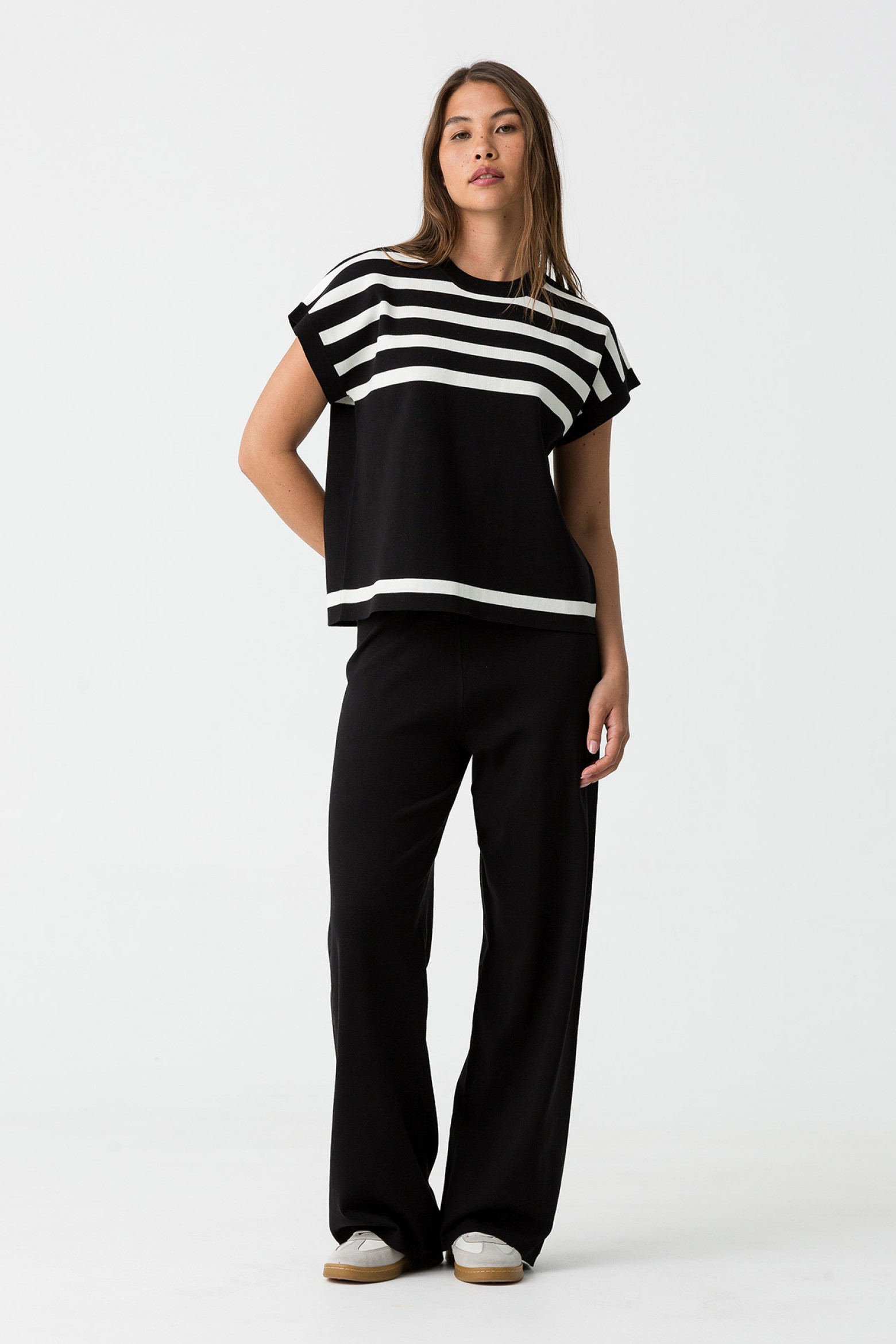 Calas de Malha Canelada Wide Leg