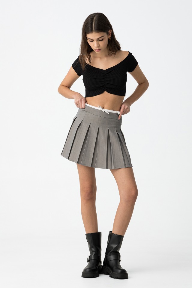 Double Waist Pleated Skirt