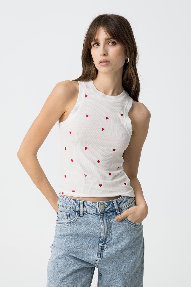 Ribbed Top with Embroidery