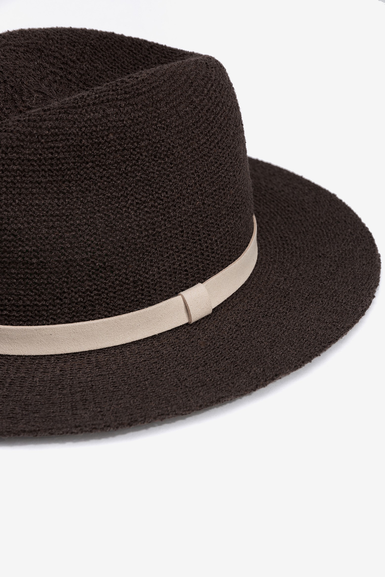 Knitted Hat with Fur Effect Belt