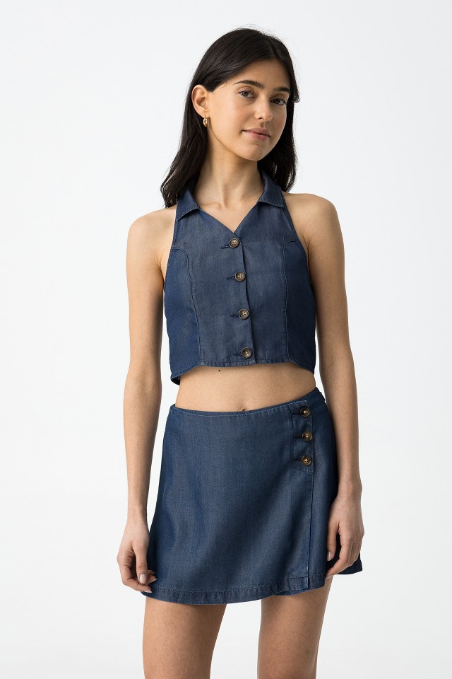 Top halter efecto denim