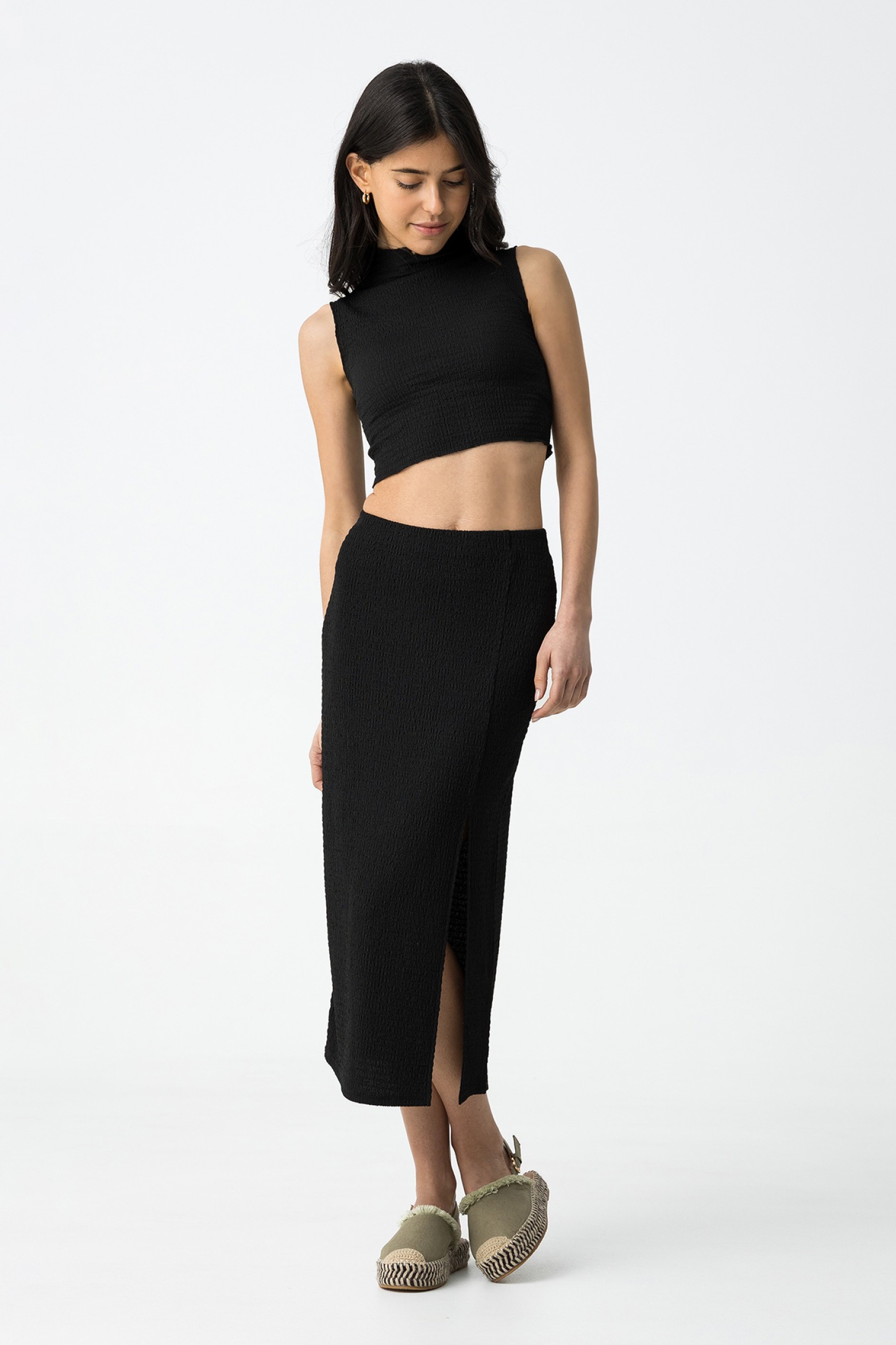 Falda Midi Con Textura