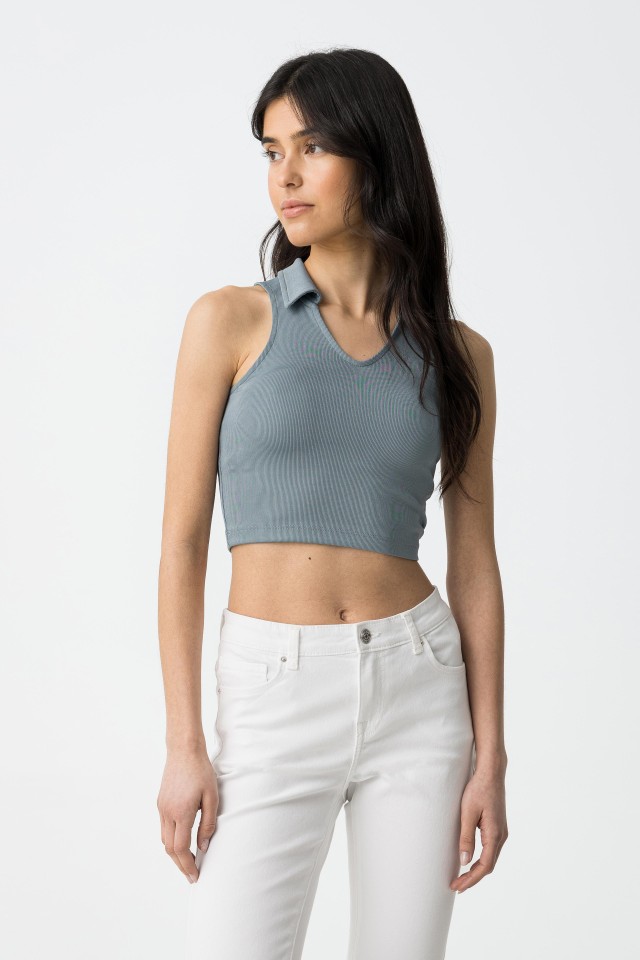 Crop Top with Polo Neck