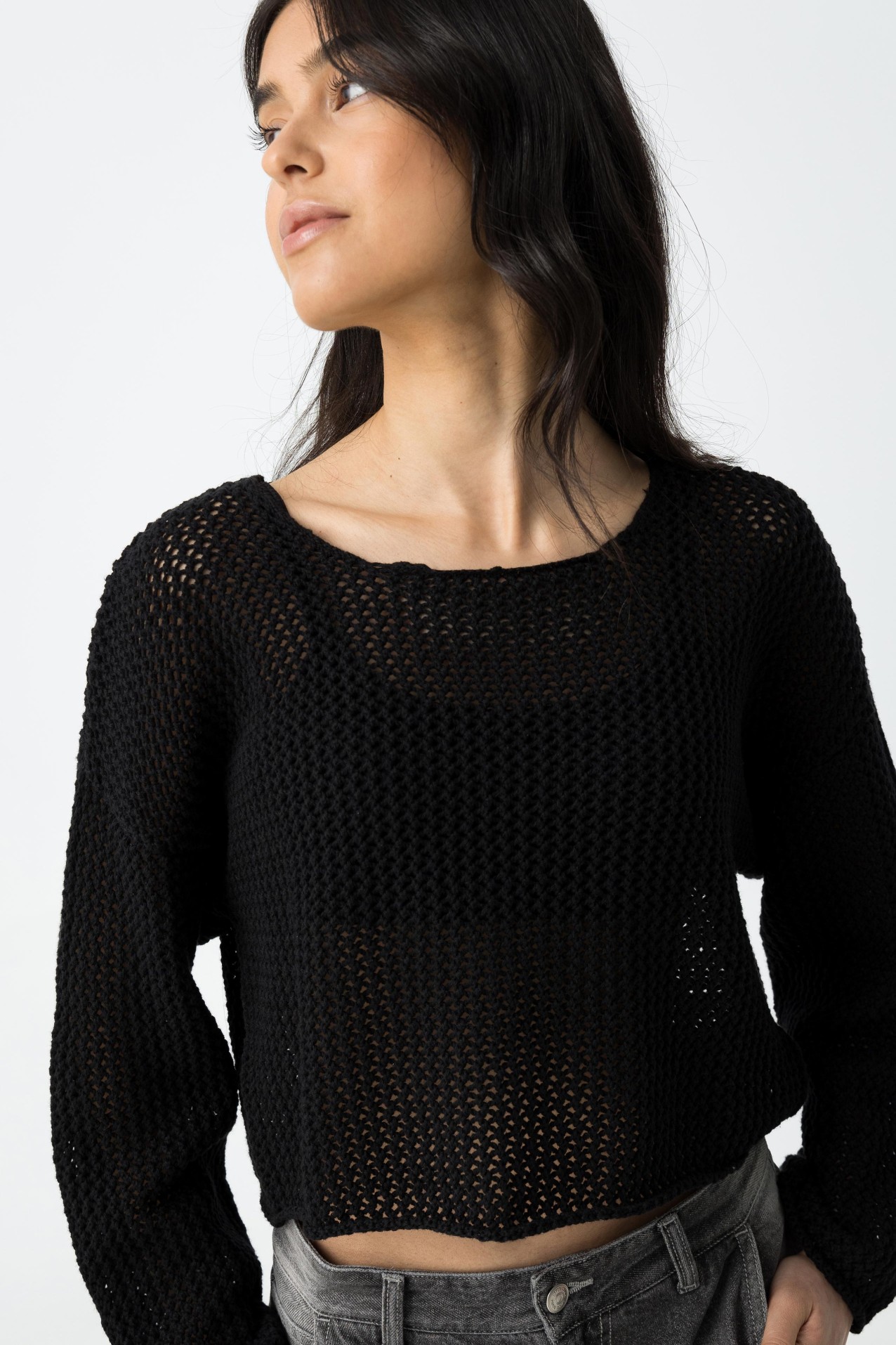 •HARLOWE• open crochet knit sweater