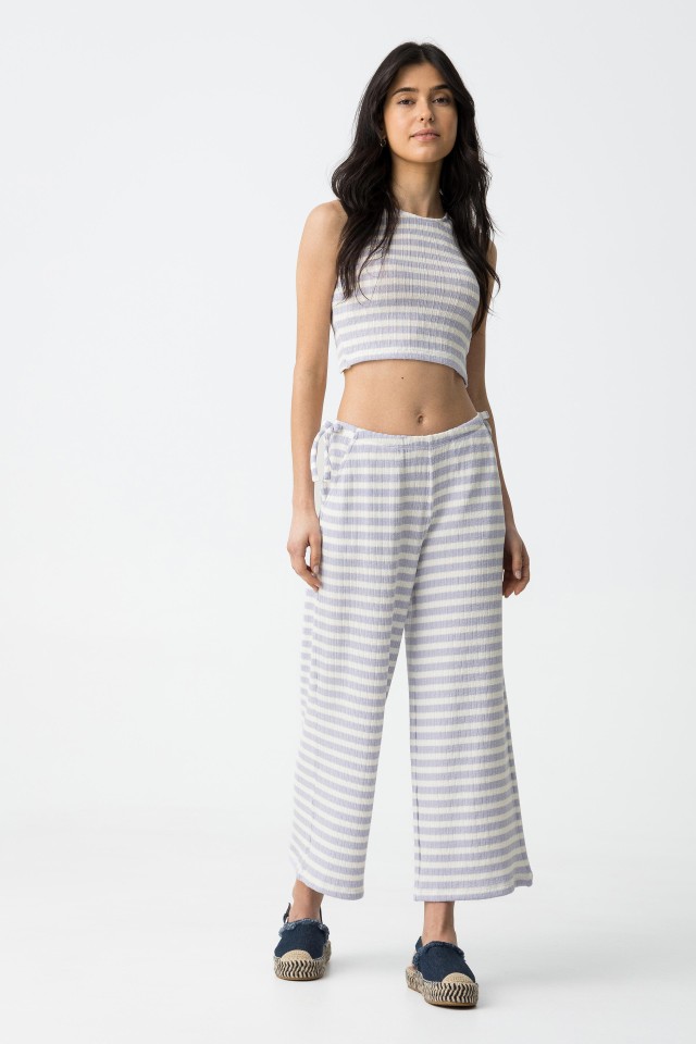 Ribbed Mesh Culotte Pants