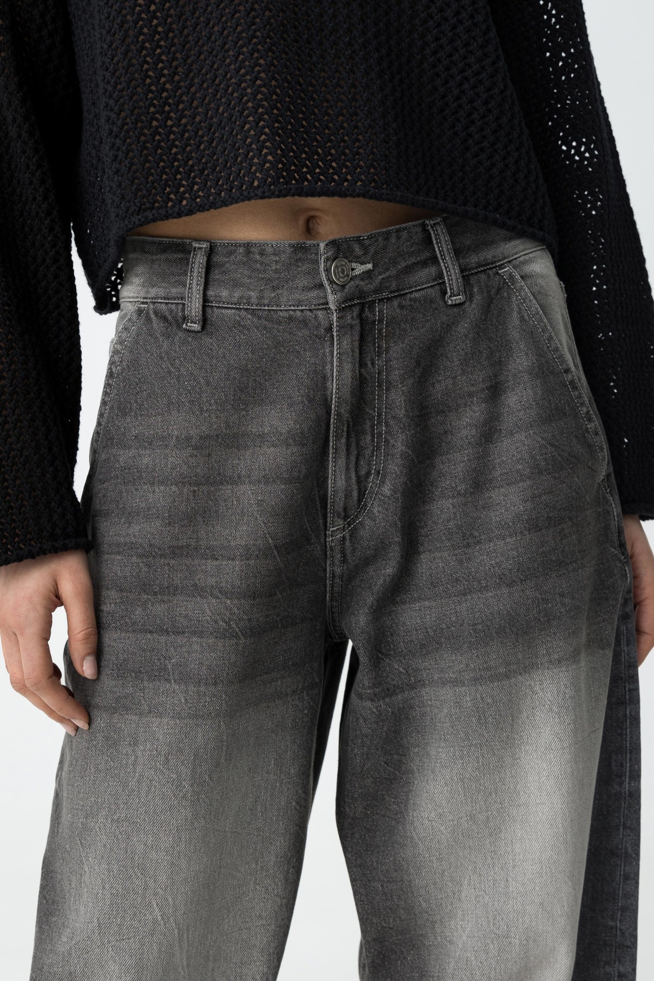 Washed Effect Demi Baggy Jeans - 10061309_P20 | Tiffosi