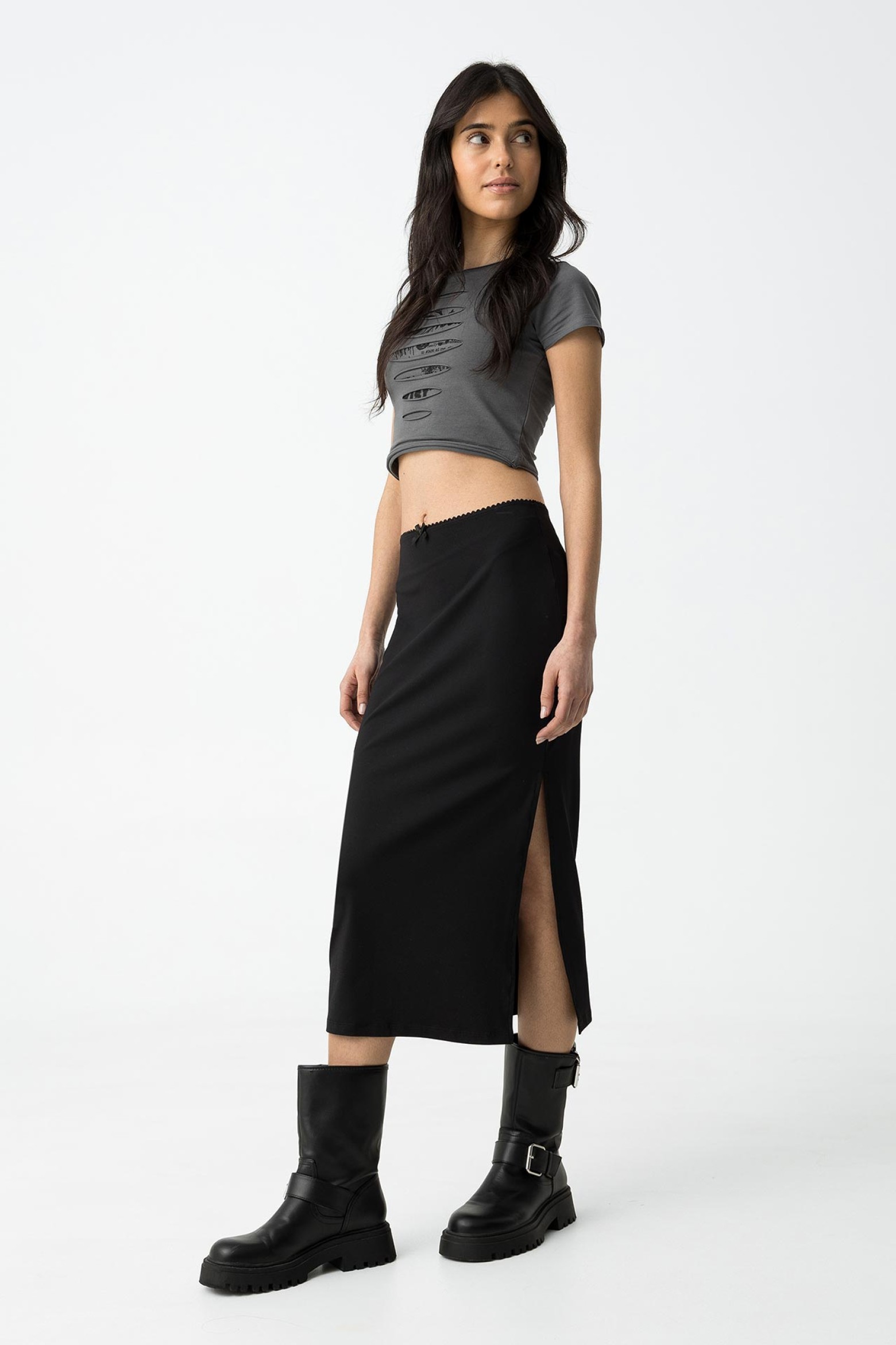 Satin effect midi skirt