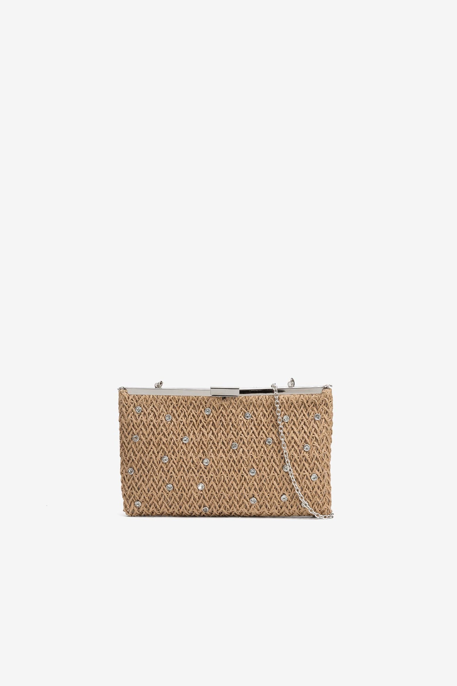 Straw Clutch with Glitter Application with Strap