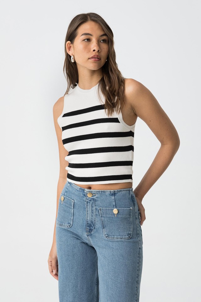 Basic striped ribbed cropped t-shirt