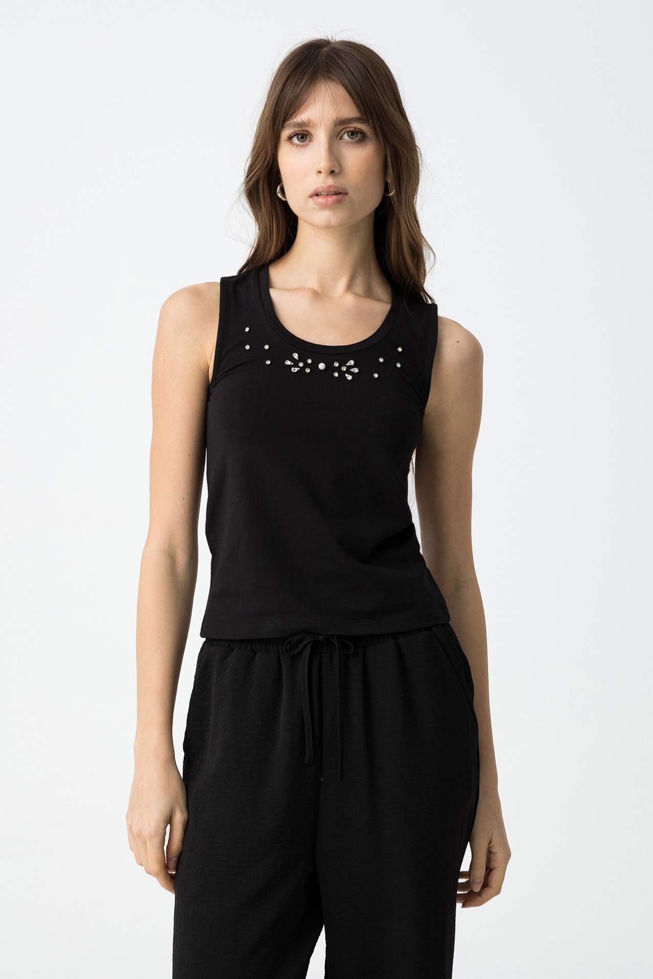 Crop Top Canelado com Aplicaes