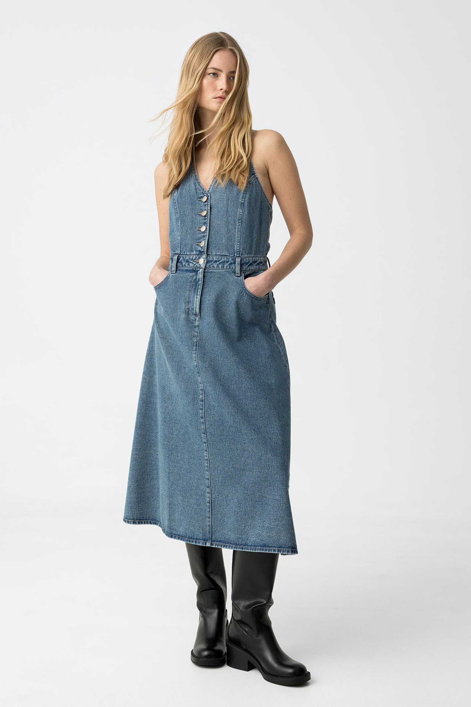 Halter Neck Denim Dress