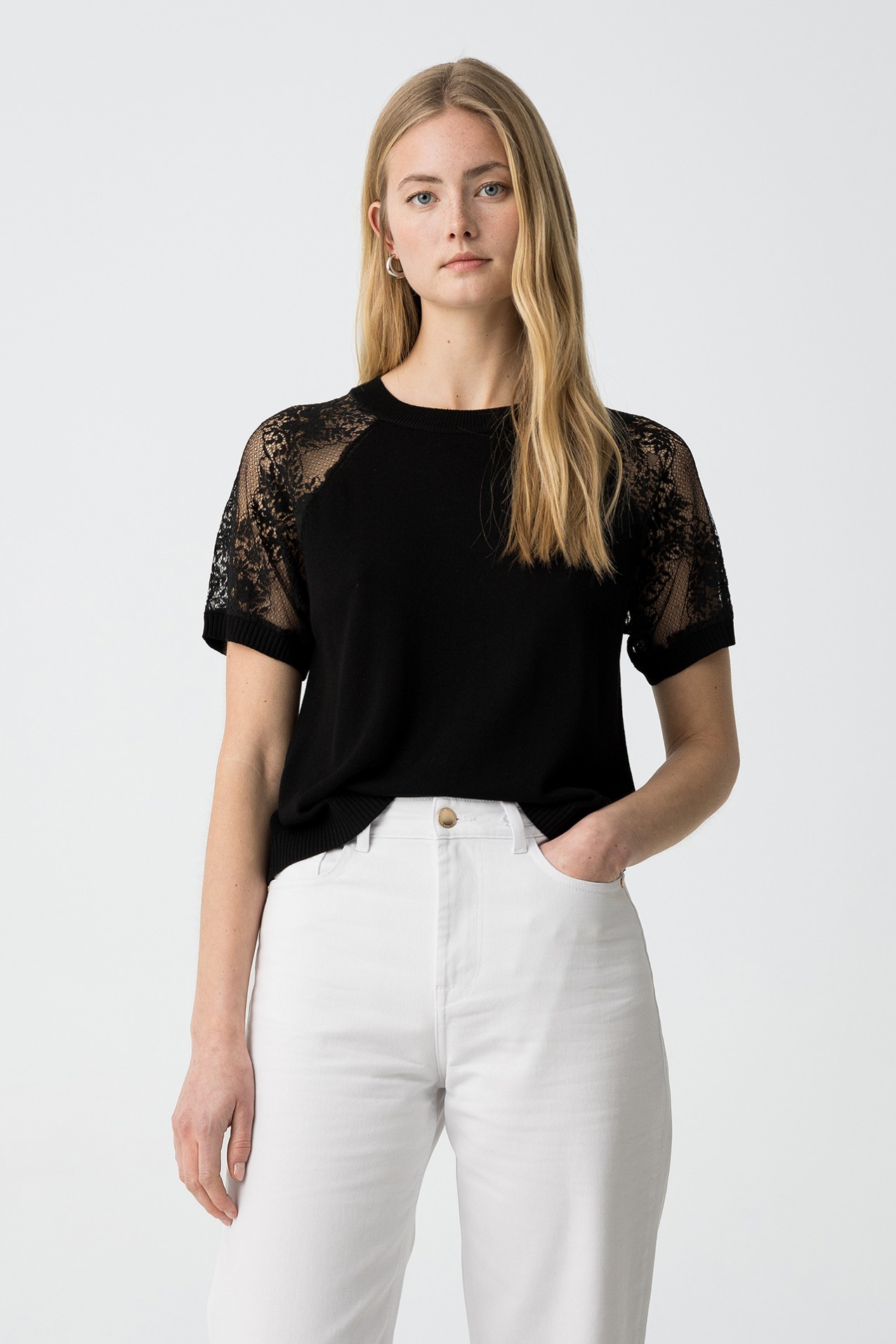 New women's lace stitching long-sleeved sweater main image 1