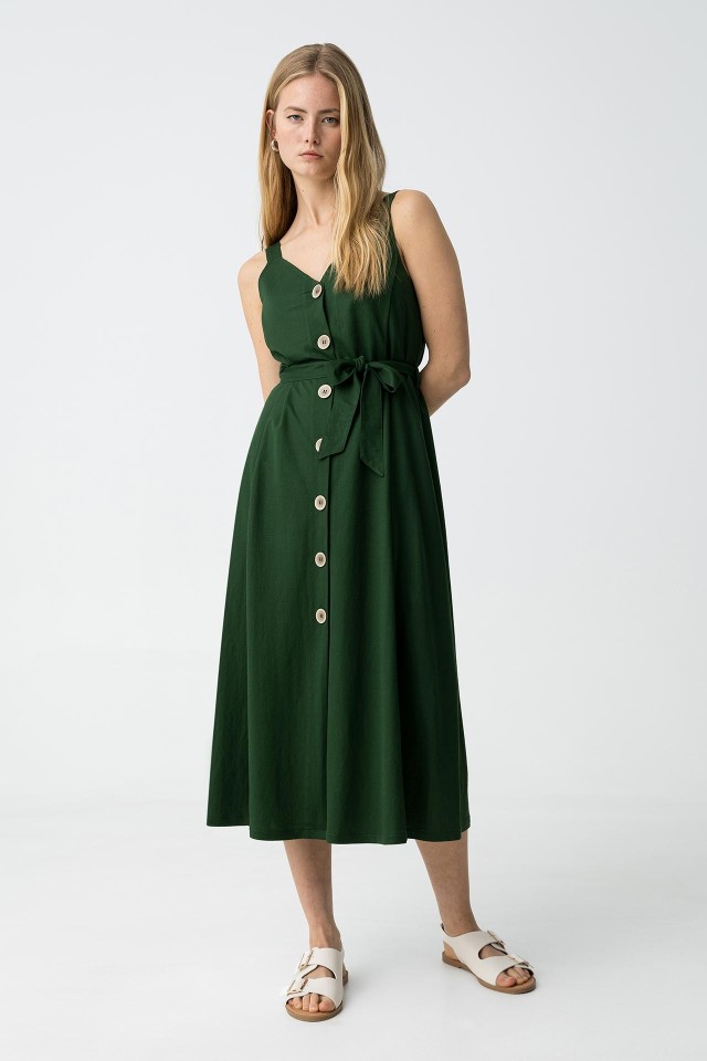 vestido midi de lino con cinturn