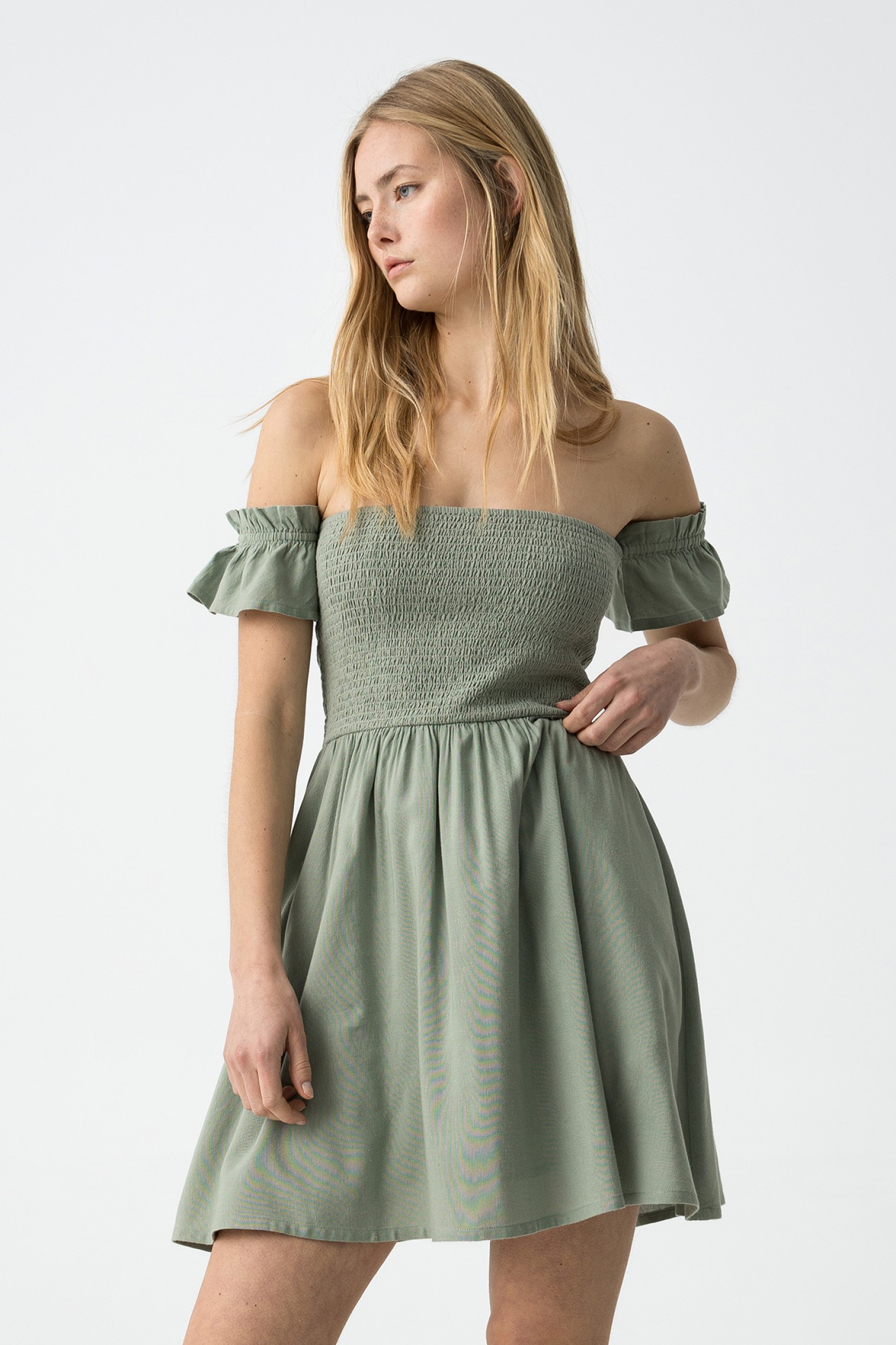 Linen Dress with Gathers
