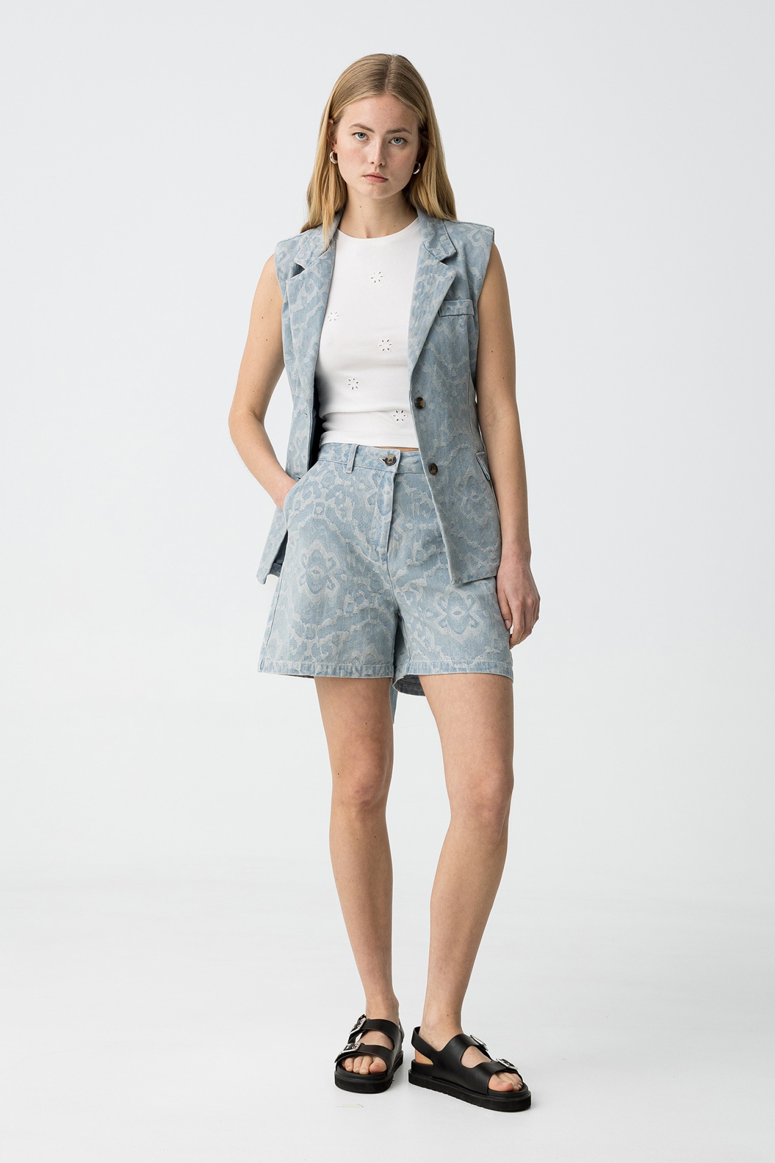 Printed Denim Shorts