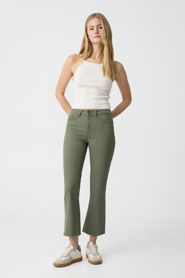 Pantalones Megan Cropped Flare de Cintura Alta