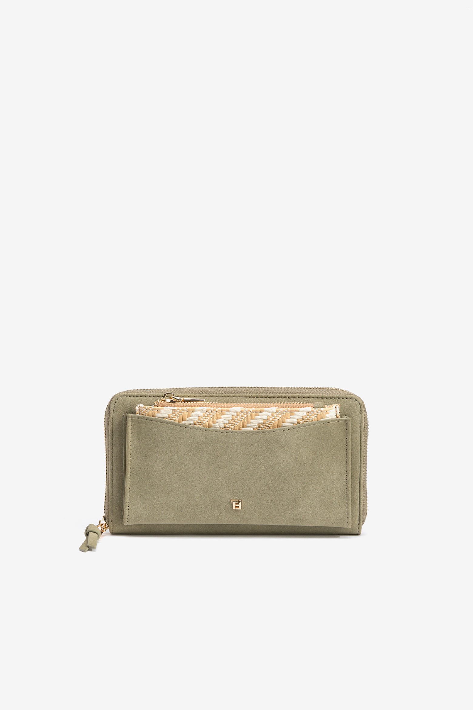 Suede Effect Coin Purse with Straw Bag