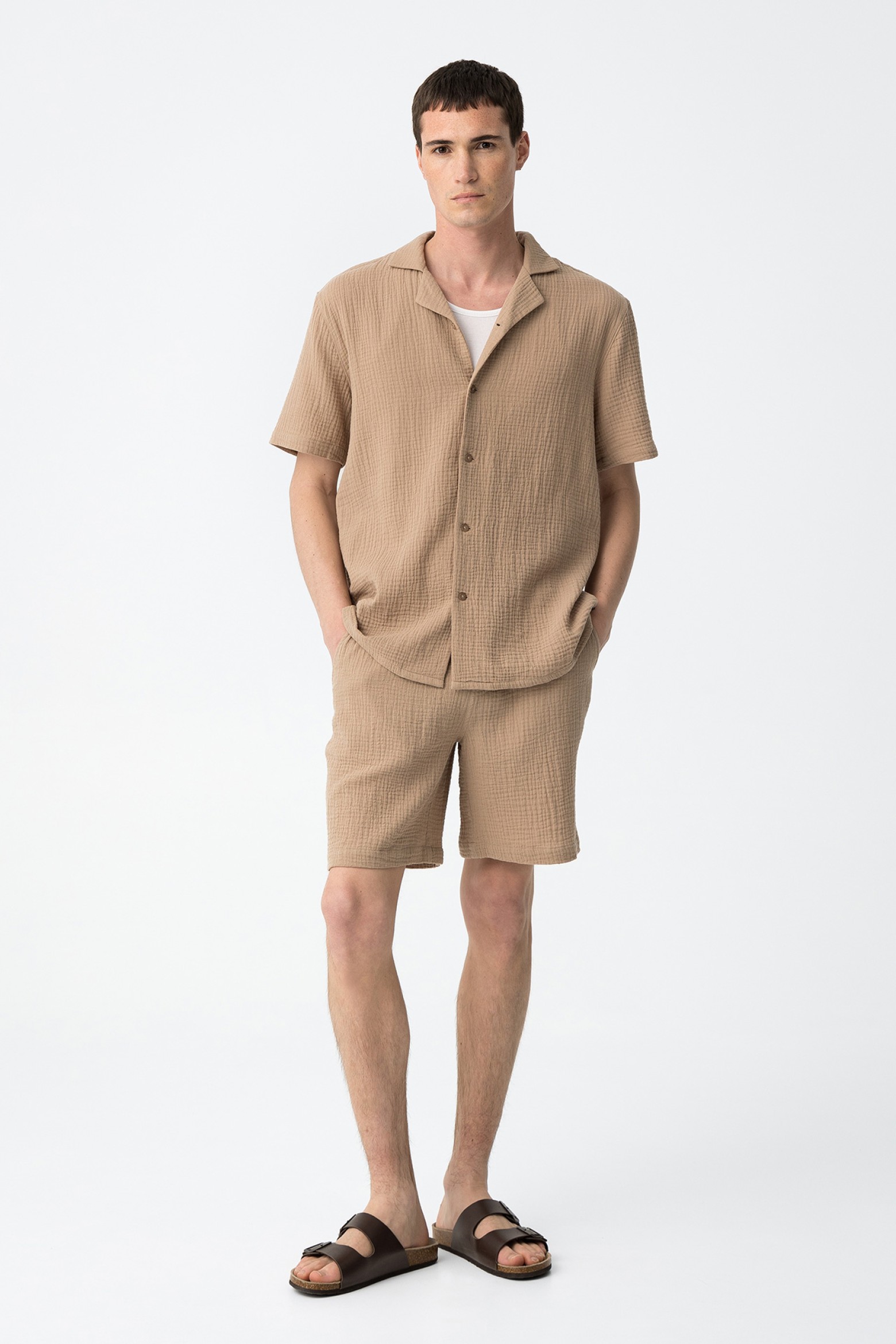Textured Shorts with Cotton Drawstring