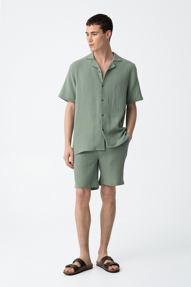 Textured Shorts with Cotton Drawstring