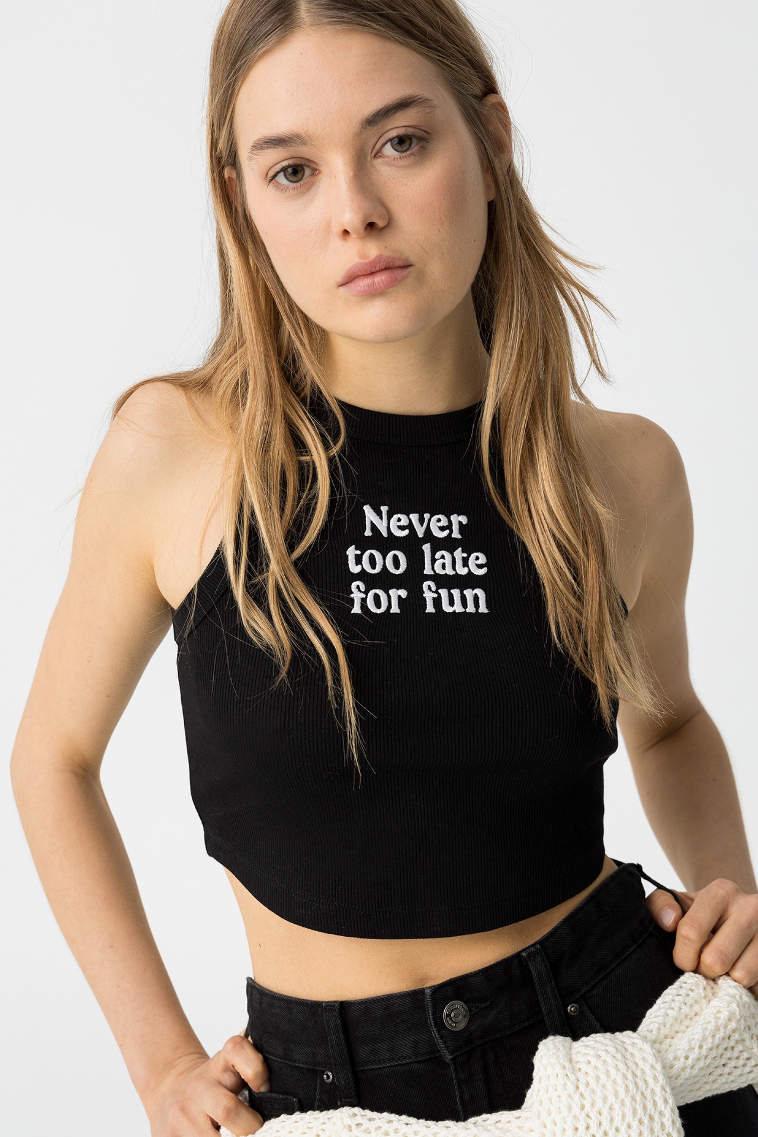 Crop Top with Front Embroidery