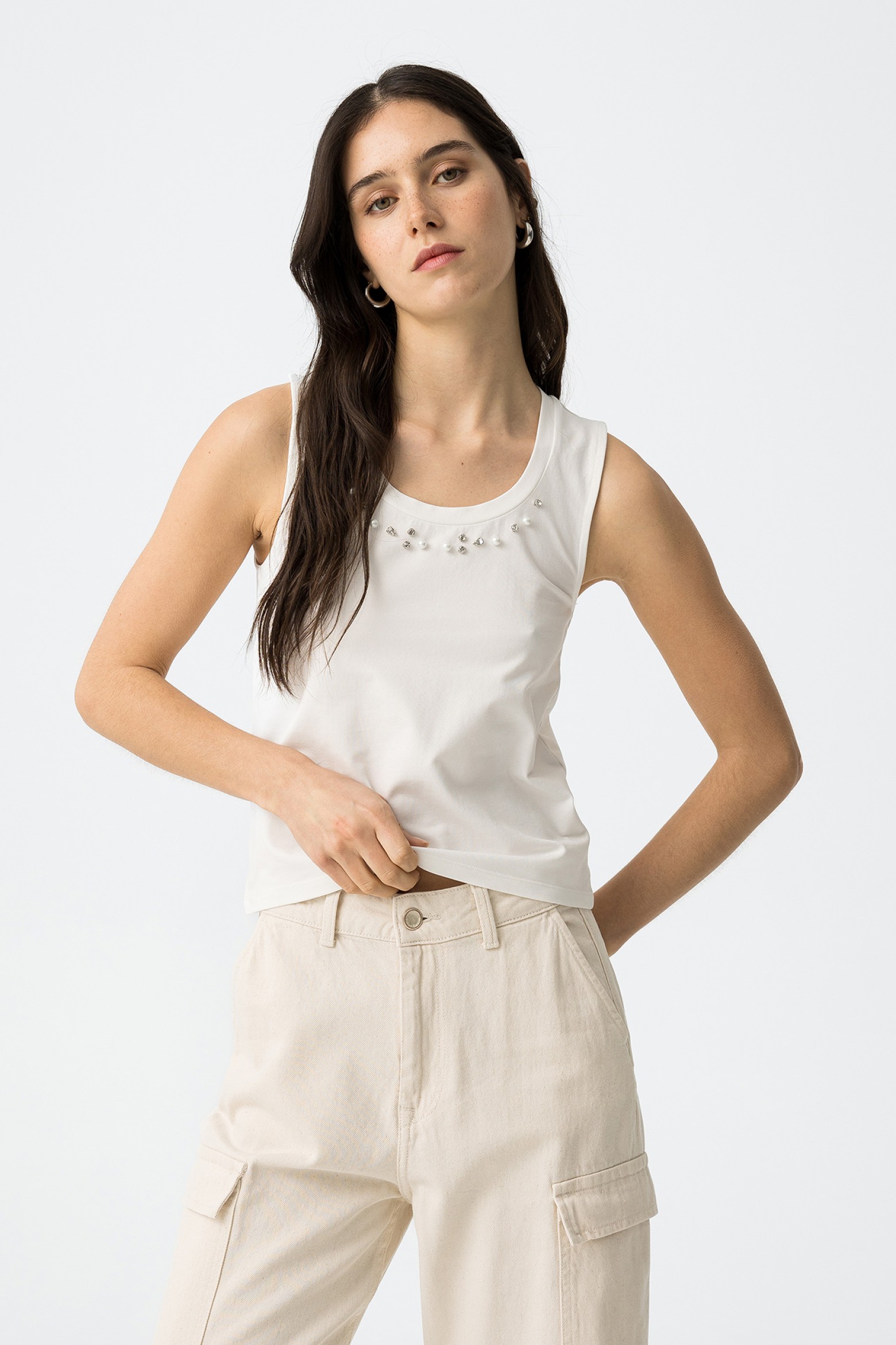Crop Top Canelado com Aplicaes