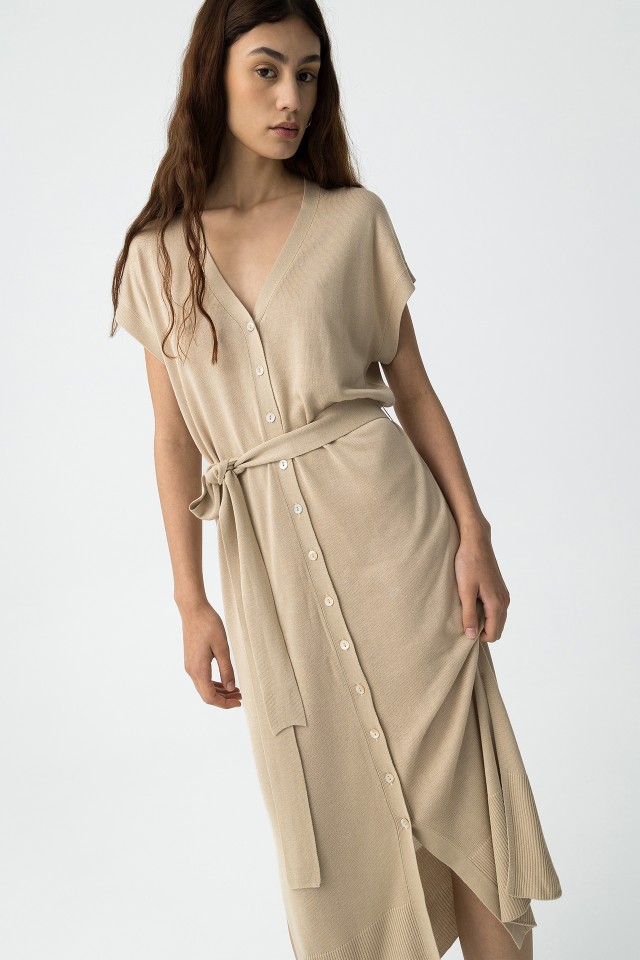 Knitted Midi Dress with Belt