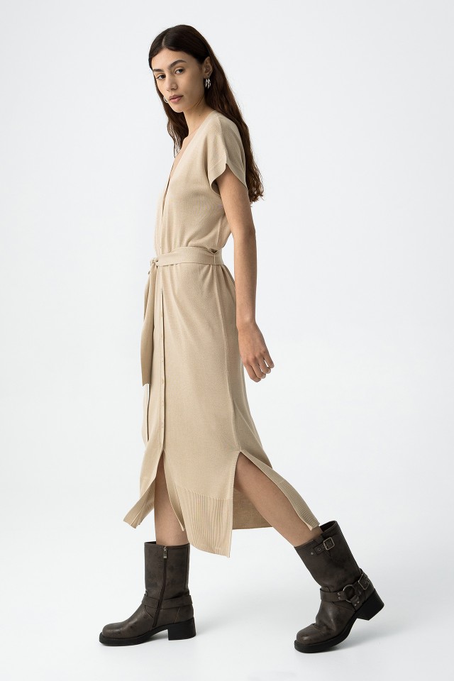 Knitted Midi Dress with Belt