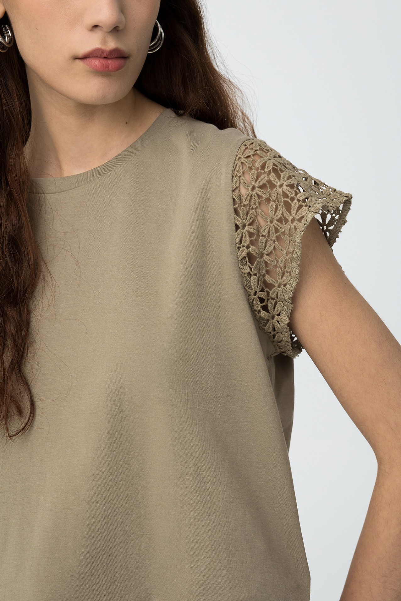 T-shirt with Embroidered Effect Sleeves