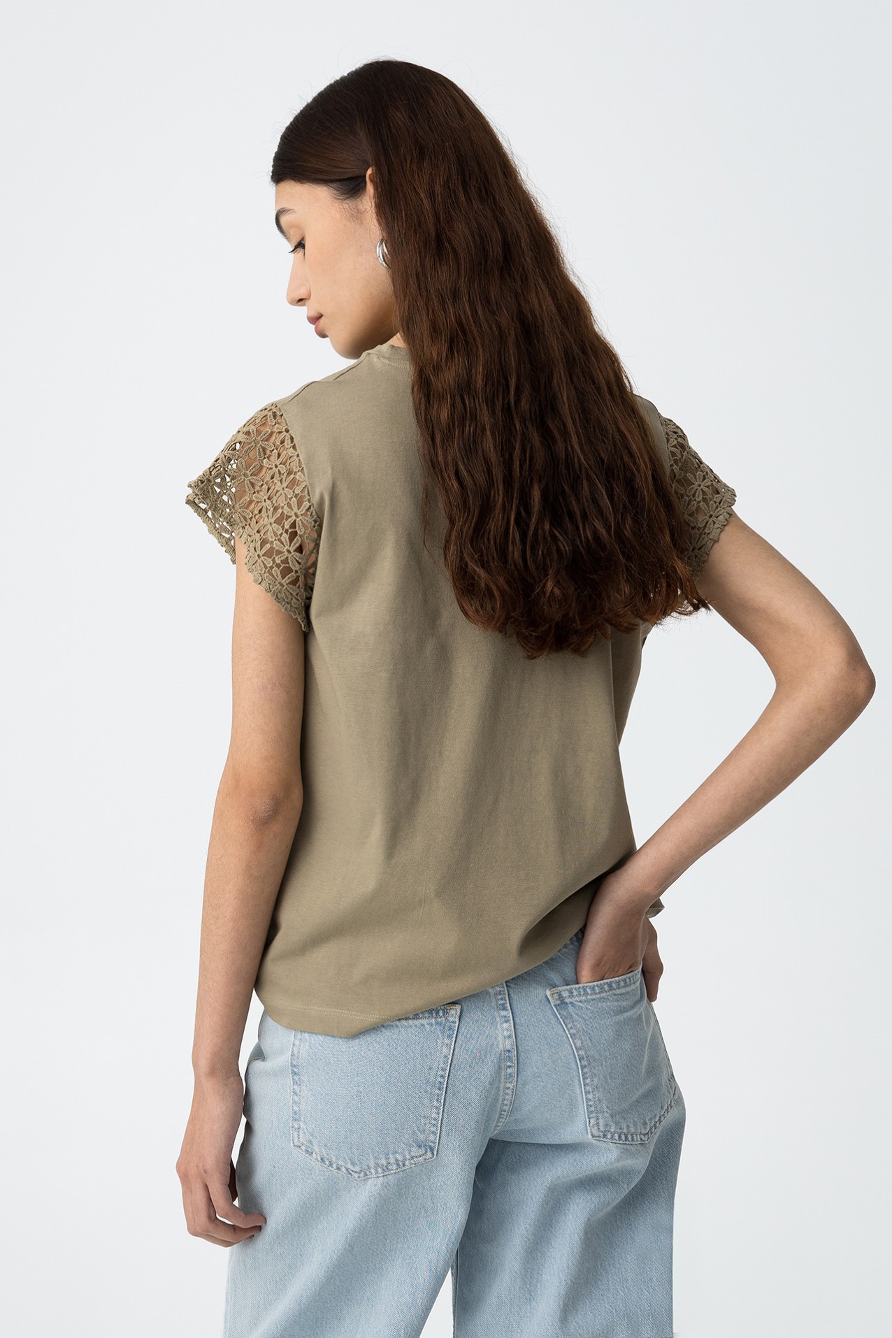 T-shirt with Embroidered Effect Sleeves