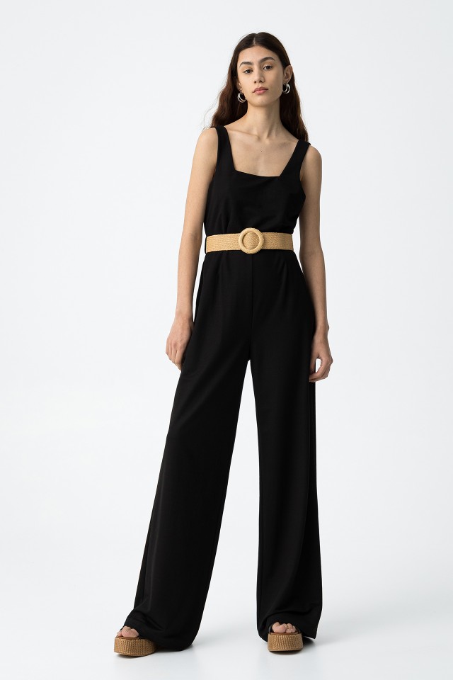 Jumpsuit with Raffia Belt