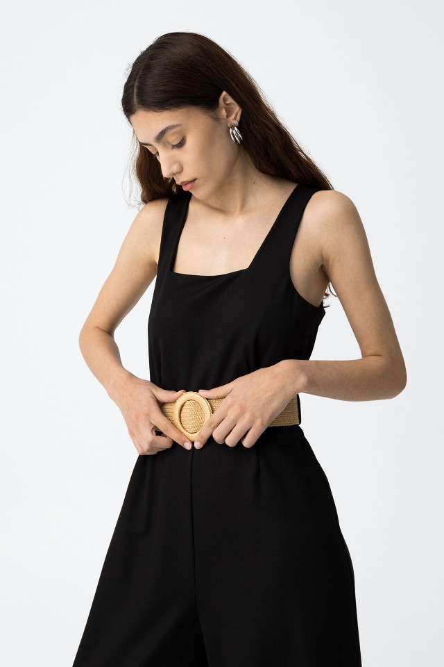 Jumpsuit with Raffia Belt
