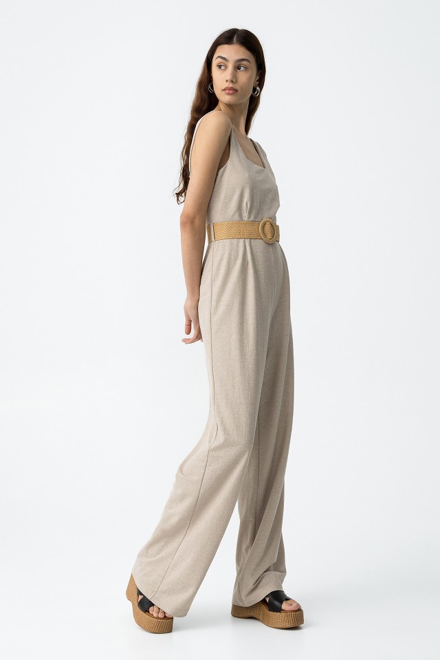 Jumpsuit with Raffia Belt