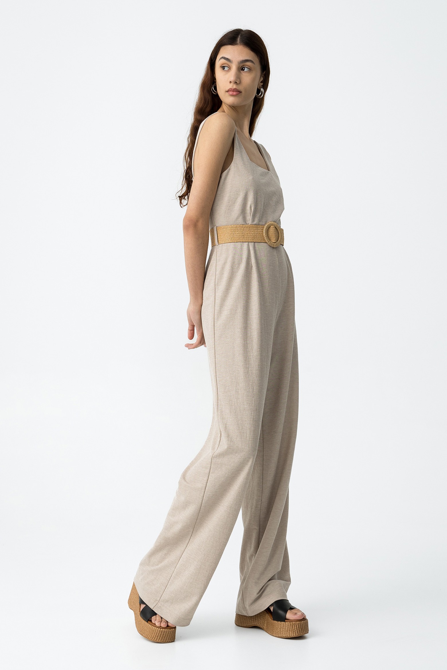 Jumpsuit with Raffia Belt