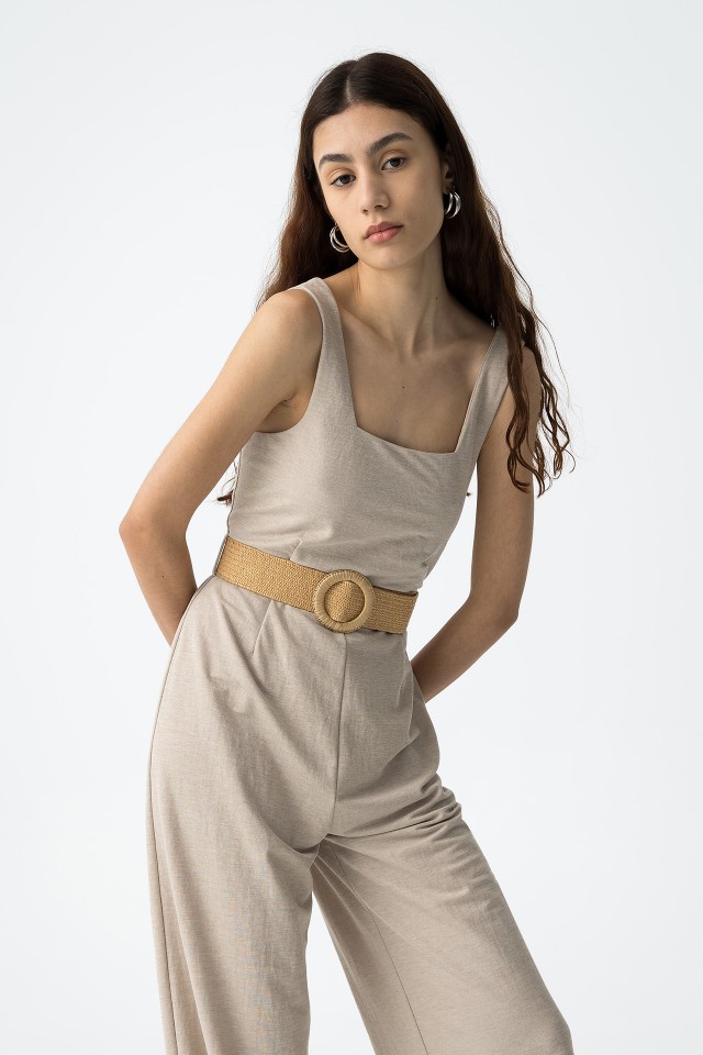 Jumpsuit with Raffia Belt