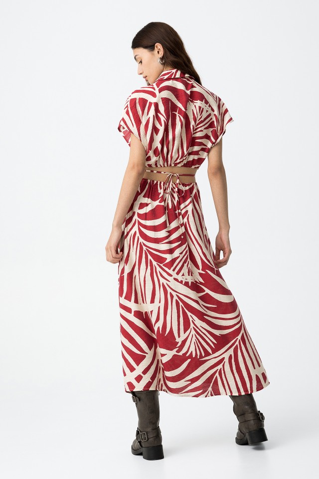 Printed Midi Dress with Cutouts